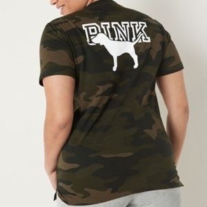 Victoria's Secret PINK Campus Short Sleeve Tee Carbide Camo XS NEW